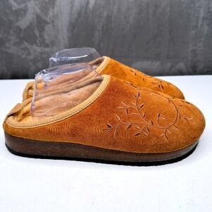 LL Bean Wicked Good Clogs Slippers Womens Sz 10 Cork Chestnut Suede Embroidered